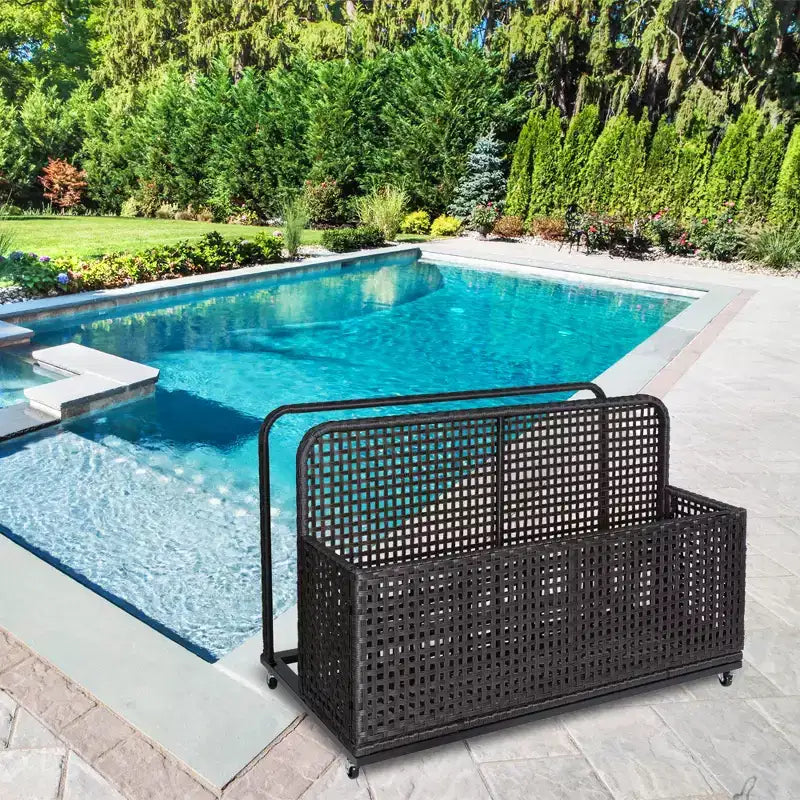 Contenitore per oggetti da piscina,Contenitore per oggetti da piscina in PE Rattan,Organizzatore da piscina per cuscini, gonfiabili, tubi galleggianti, giubbotti di salvataggio, palloni da spiaggia, mobili da giardino (Grigio)