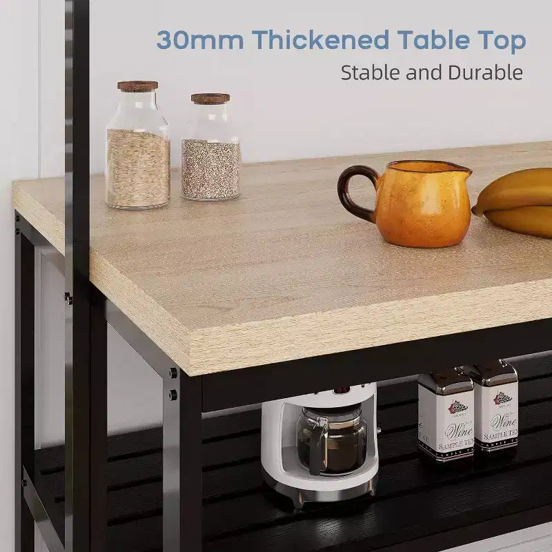 Credenza da Forno Baker da 47 pollici con Presa Elettrica, Isola da Cucina con Finitura in Legno e Ripiani, Porta Microonde per Cucina, Sala da Pranzo e Soggiorno