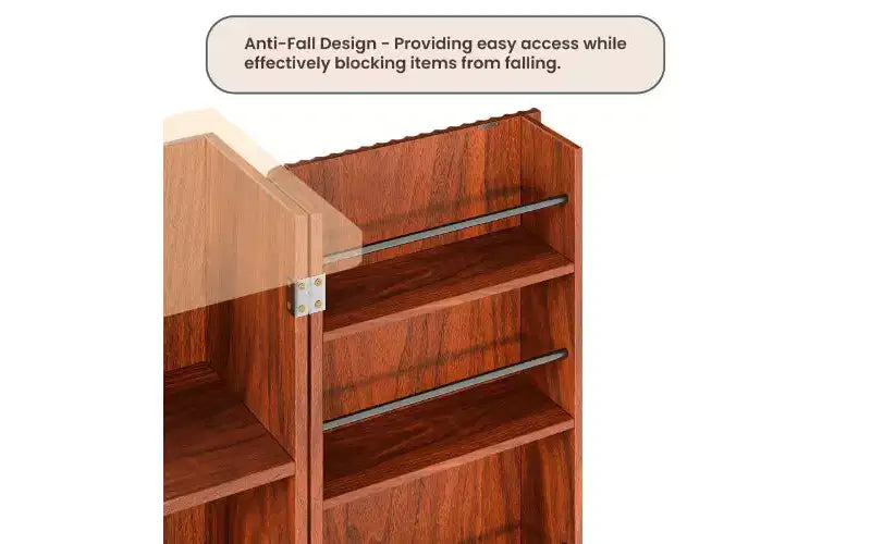 Dispensa alta scanalata, mobile dispensa in legno a 6 ripiani con dispositivo anti-caduta, armadio versatile