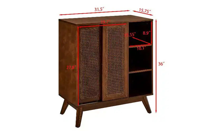 Madia moderna in rattan stile vintage, mobile contenitore in MDF con 3 ripiani aperti e 2 ripiani regolabili per l'ingresso