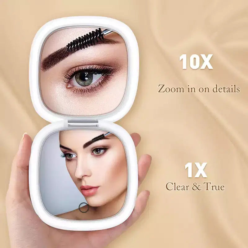 Specchio Trucco da Viaggio a LED con Ingrandimento 1X 10X, Specchio da 5 Pollici Illuminato a LED con Luce Diurna, Design Pieghevole Compatto Portatile