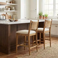 Christopher Knight Home Margaret Modern Rubberwood Upholstered Counter Stools with Woven Rope Backrest (Set of 2)