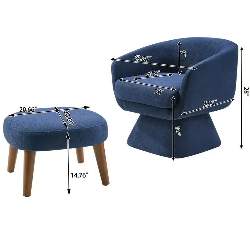 Sedia girevole in tessuto e pouf coordinato per soggiorno, camera da letto o angolo lettura