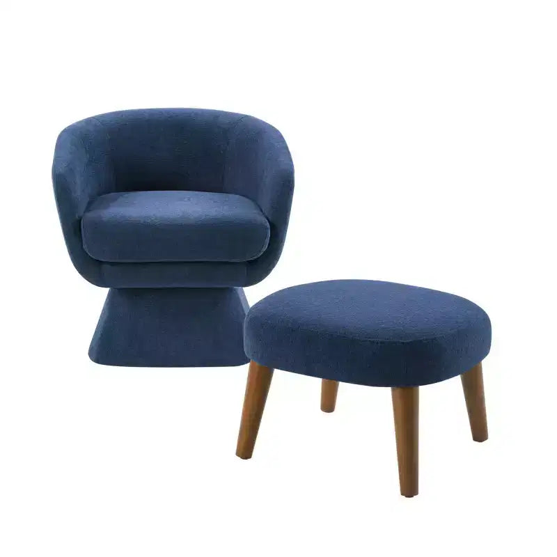 Sedia girevole in tessuto e pouf coordinato per soggiorno, camera da letto o angolo lettura