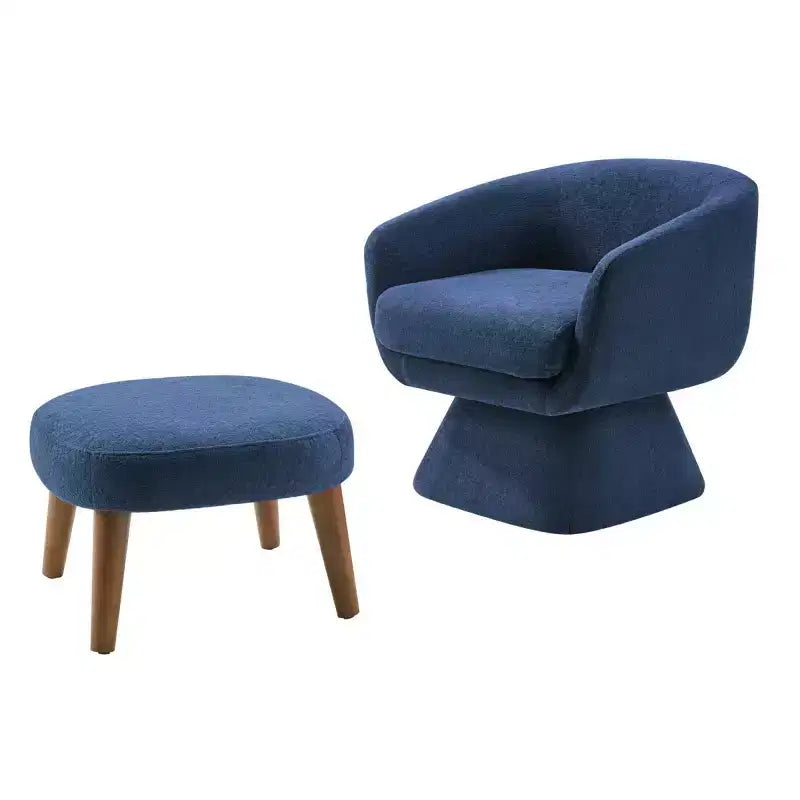 Sedia girevole in tessuto e pouf coordinato per soggiorno, camera da letto o angolo lettura