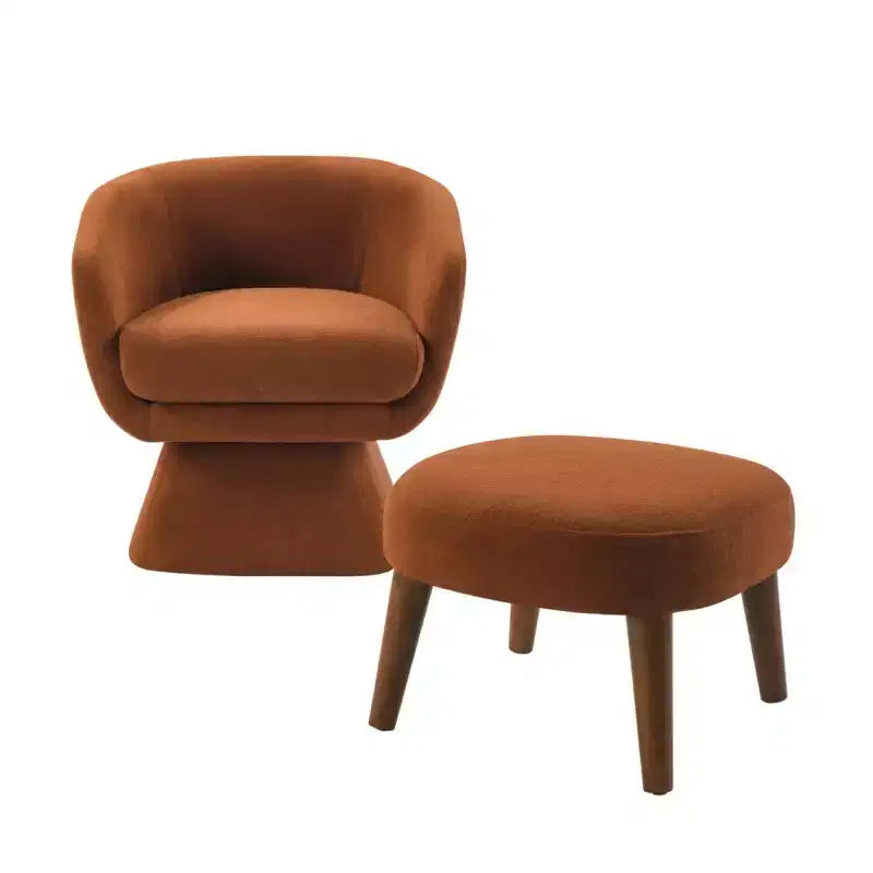 Sedia girevole in tessuto e pouf coordinato per soggiorno, camera da letto o angolo lettura