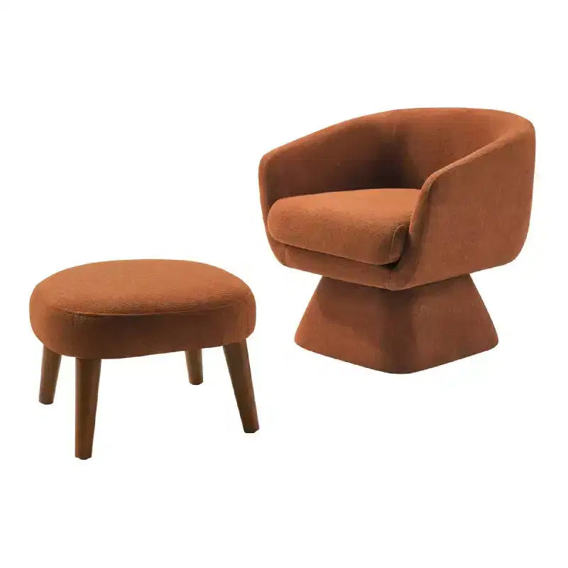 Sedia girevole in tessuto e pouf coordinato per soggiorno, camera da letto o angolo lettura