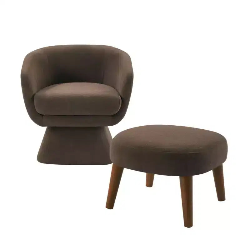 Sedia girevole in tessuto e pouf coordinato per soggiorno, camera da letto o angolo lettura