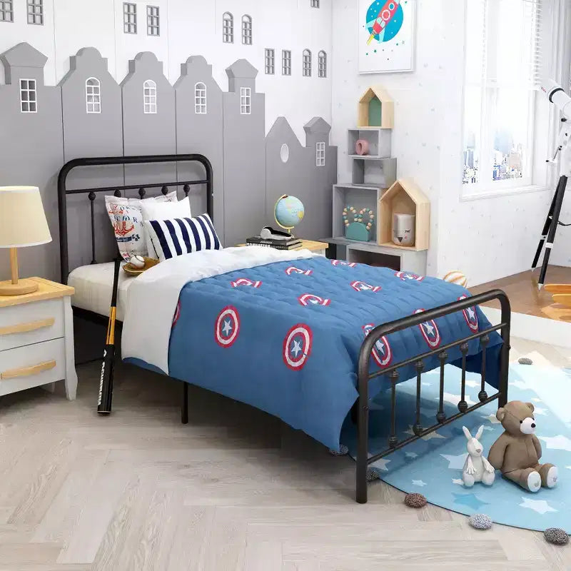 Struttura Letto a Piattaforma Matrimoniale in Metallo con Testiera e Pediera, Contenitore Sottolletto, Nessuna Rete a Molle Necessaria