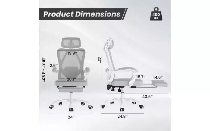 Sedia da ufficio ergonomica in rete ad alto schienale con poggiapiedi, poggiatesta e supporto lombare regolabile