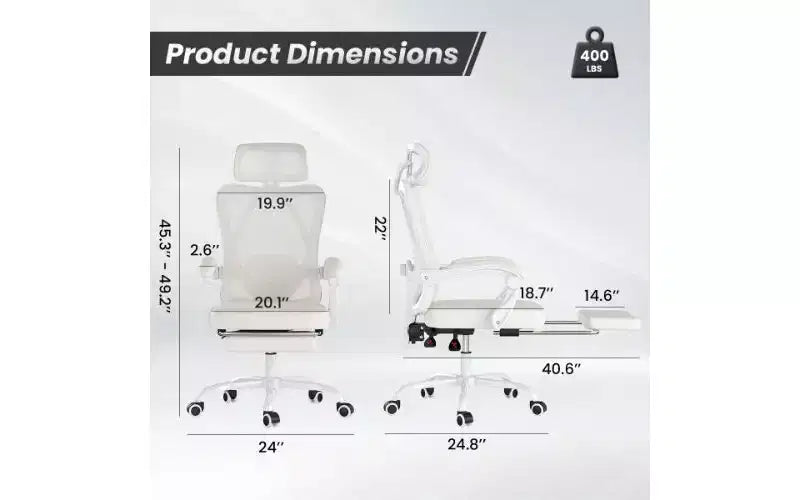 Sedia da ufficio ergonomica in rete ad alto schienale con poggiapiedi, poggiatesta e supporto lombare regolabile