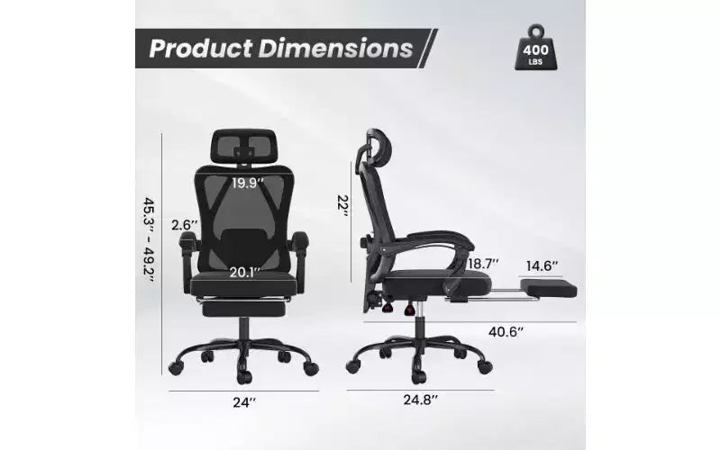 Sedia da ufficio ergonomica in rete ad alto schienale con poggiapiedi, poggiatesta e supporto lombare regolabile