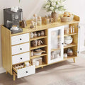 Mid Century Modern Buffet Cabinet with Glass Doors & Adjustable Shelves, 55 Rustic Farmhouse Sideboard for Dining Room Kitchen Storage