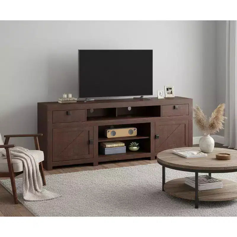 Mobile Porta TV da Fattoria per TV fino a 80, Centro di Intrattenimento Lungo con 4 Cassetti Portaoggetti e 3 Ripiani Aperti, Consolle per Soggiorno o Camera da Letto