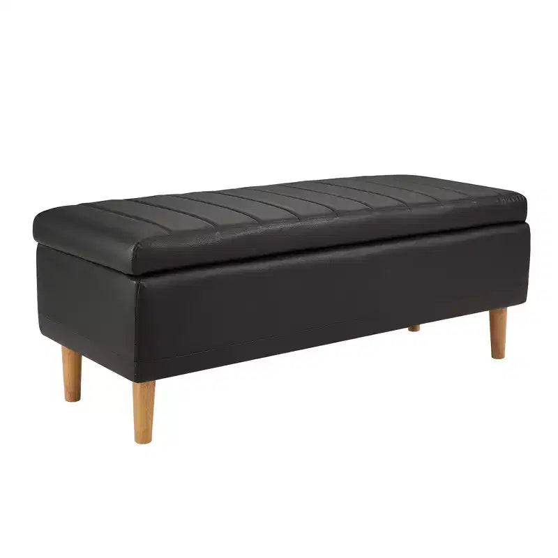 Panca Contenitore Moderna in Similpelle PU 44", Contenitore Profondo 6.1", Facile da Pulire, Nera