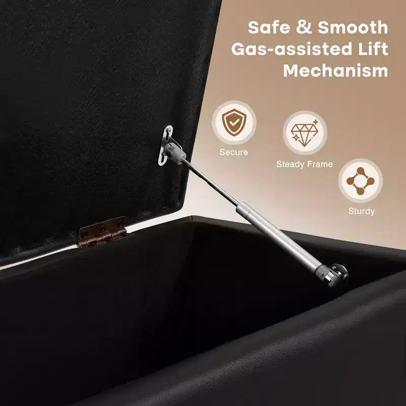 Panca Contenitore Moderna in Similpelle PU 44", Contenitore Profondo 6.1", Facile da Pulire, Nera