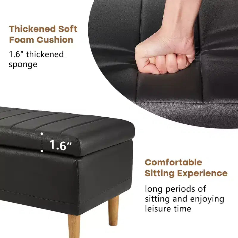 Panca Contenitore Moderna in Similpelle PU 44", Contenitore Profondo 6.1", Facile da Pulire, Nera