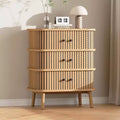 COZONY Mid Century Wicker Dresser, 3 Drawer Natural Chest with Black Handles & Wood Legs for Bedroom & Hallway