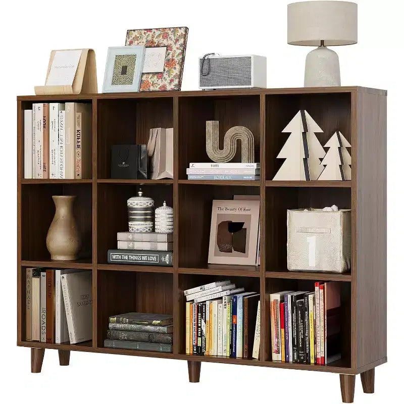 Libreria Organizer a Cubi, Scaffale Aperto Autoportante con Base a Gambe, Mensola Espositiva Moderna
