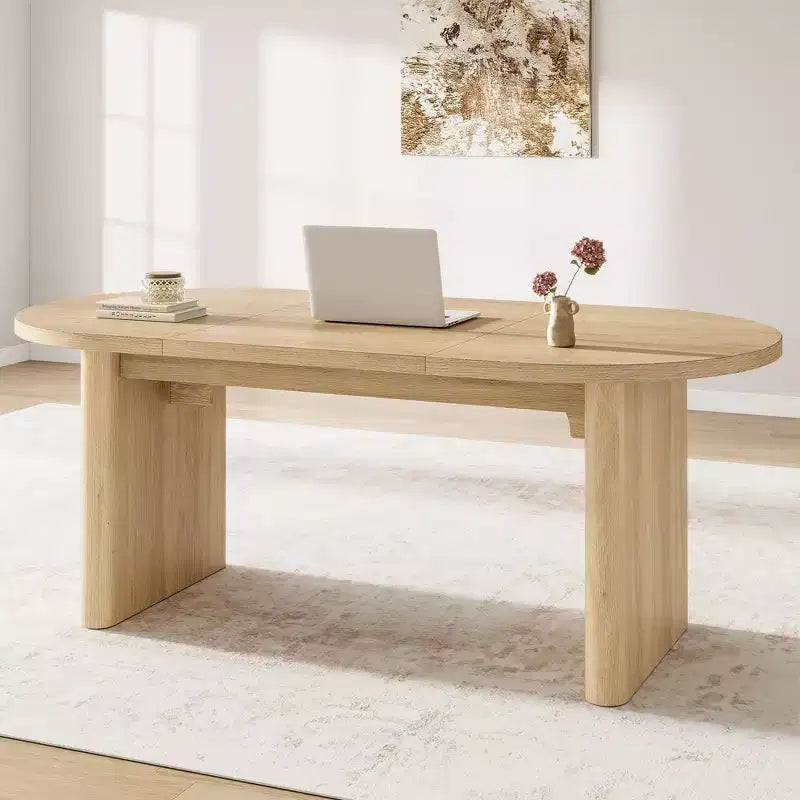 Tavolo da pranzo, scrivania per computer, scrivania moderna da ufficio, postazione di lavoro in legno, piano ispessito e base robusta, adatta per cucine, uffici e case
