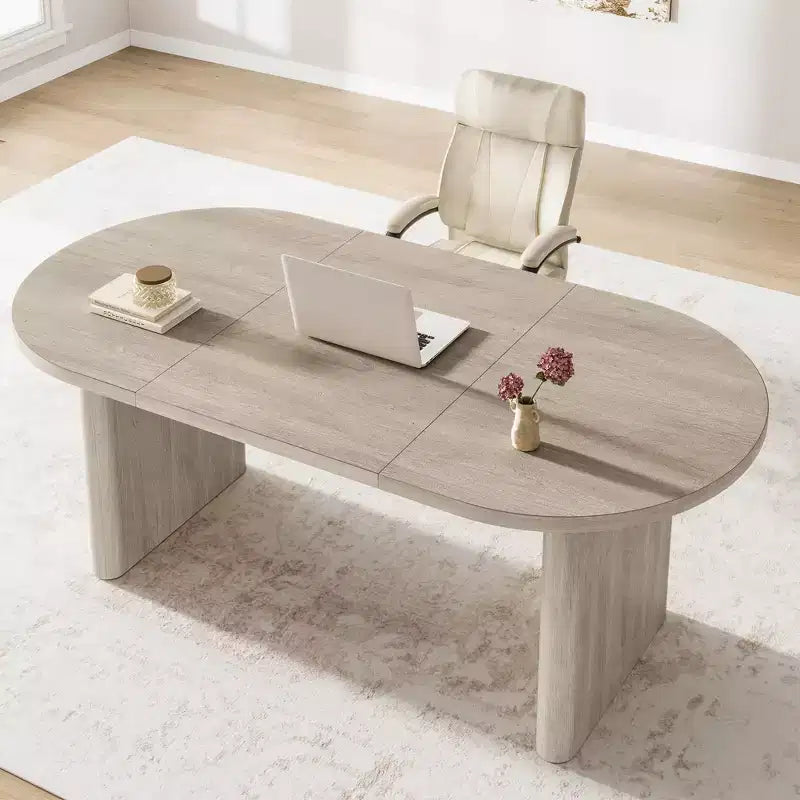 Tavolo da pranzo, scrivania per computer, scrivania moderna da ufficio, postazione di lavoro in legno, piano ispessito e base robusta, adatta per cucine, uffici e case