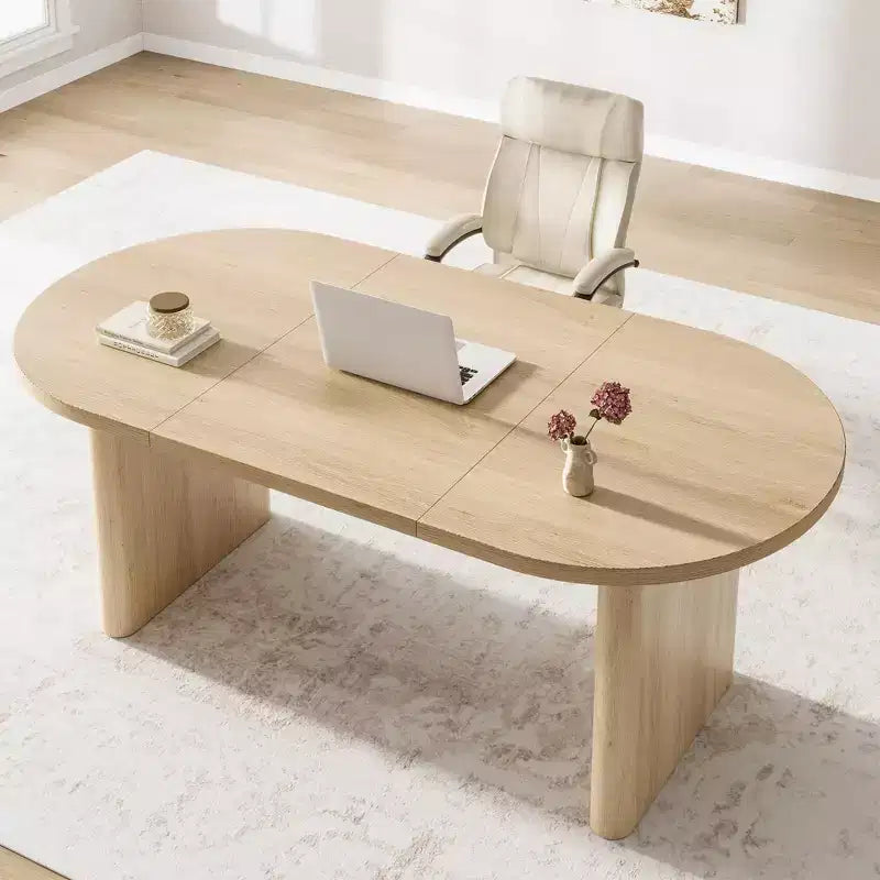 Tavolo da pranzo, scrivania per computer, scrivania moderna da ufficio, postazione di lavoro in legno, piano ispessito e base robusta, adatta per cucine, uffici e case