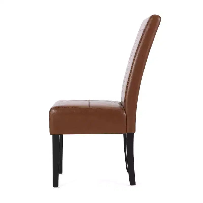 Set di 2 sedie da pranzo imbottite in similpelle con cucitura a T, marrone cognac con gambe color espresso