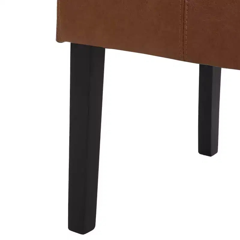 Set di 2 sedie da pranzo imbottite in similpelle con cucitura a T, marrone cognac con gambe color espresso