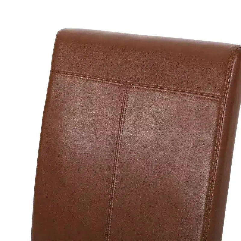 Set di 2 sedie da pranzo imbottite in similpelle con cucitura a T, marrone cognac con gambe color espresso
