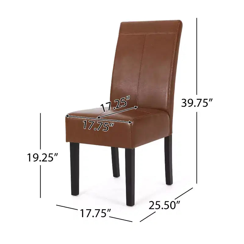 Set di 2 sedie da pranzo imbottite in similpelle con cucitura a T, marrone cognac con gambe color espresso