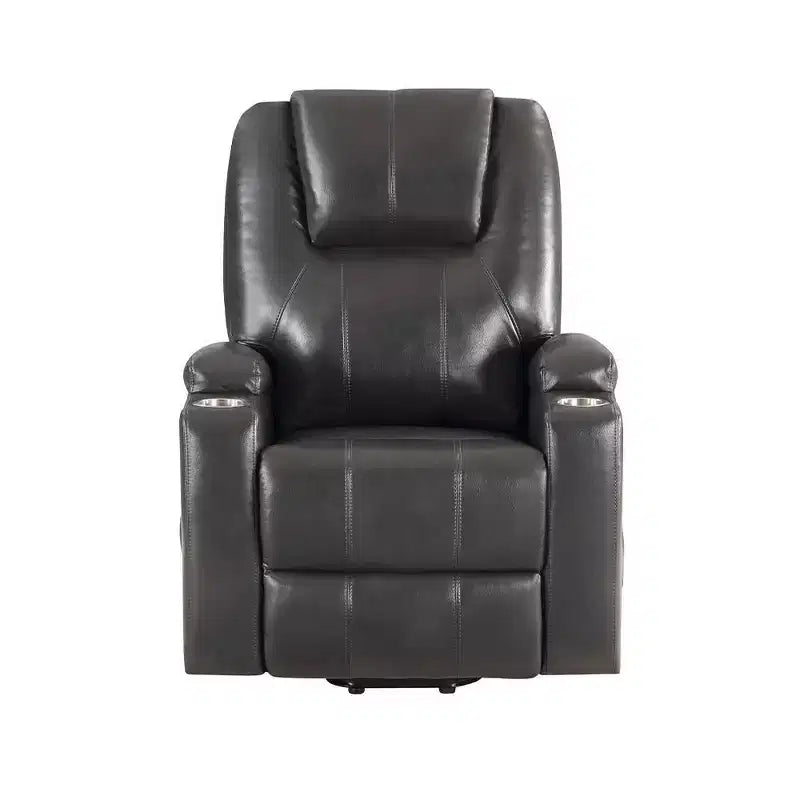 Divano reclinabile Leather Aire in Gunmetal, divano reclinabile moderno da salotto