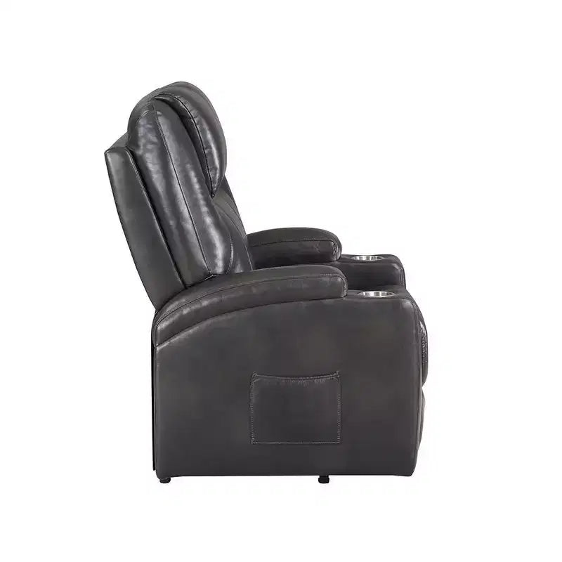Divano reclinabile Leather Aire in Gunmetal, divano reclinabile moderno da salotto