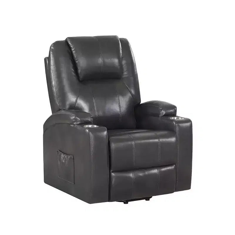 Divano reclinabile Leather Aire in Gunmetal, divano reclinabile moderno da salotto