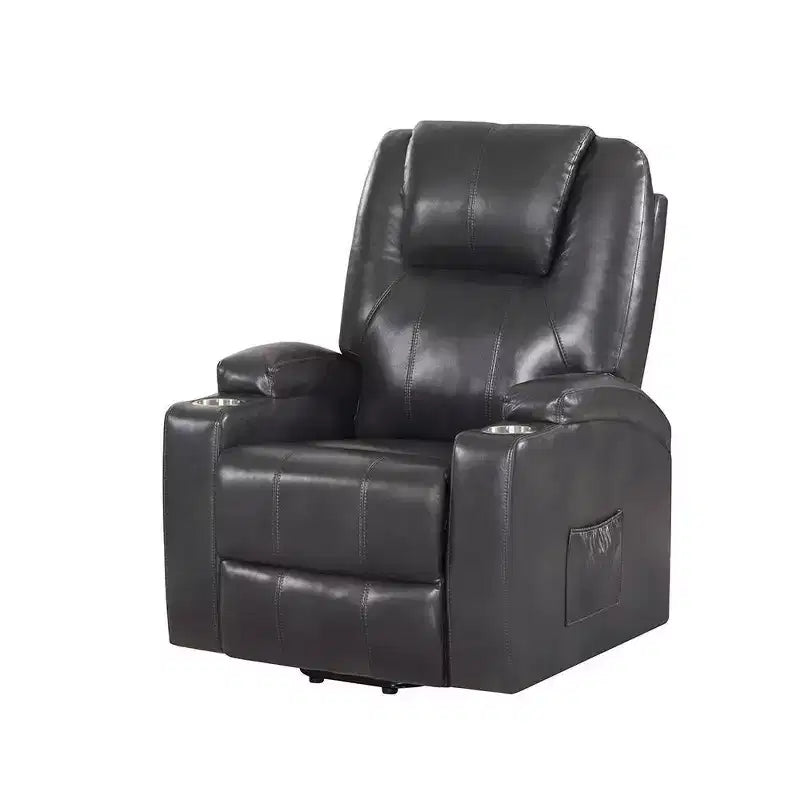 Divano reclinabile Leather Aire in Gunmetal, divano reclinabile moderno da salotto