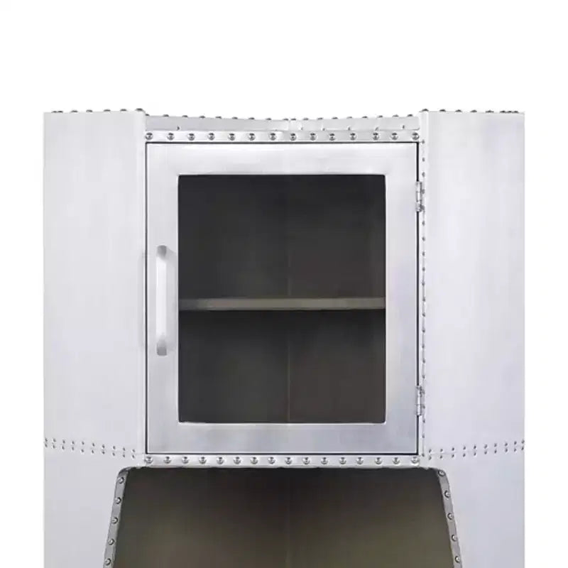 Armadietto Decorativo in Alluminio, 145 cm H, 2 Ante e 1 Cassetto, Nessun Montaggio Richiesto
