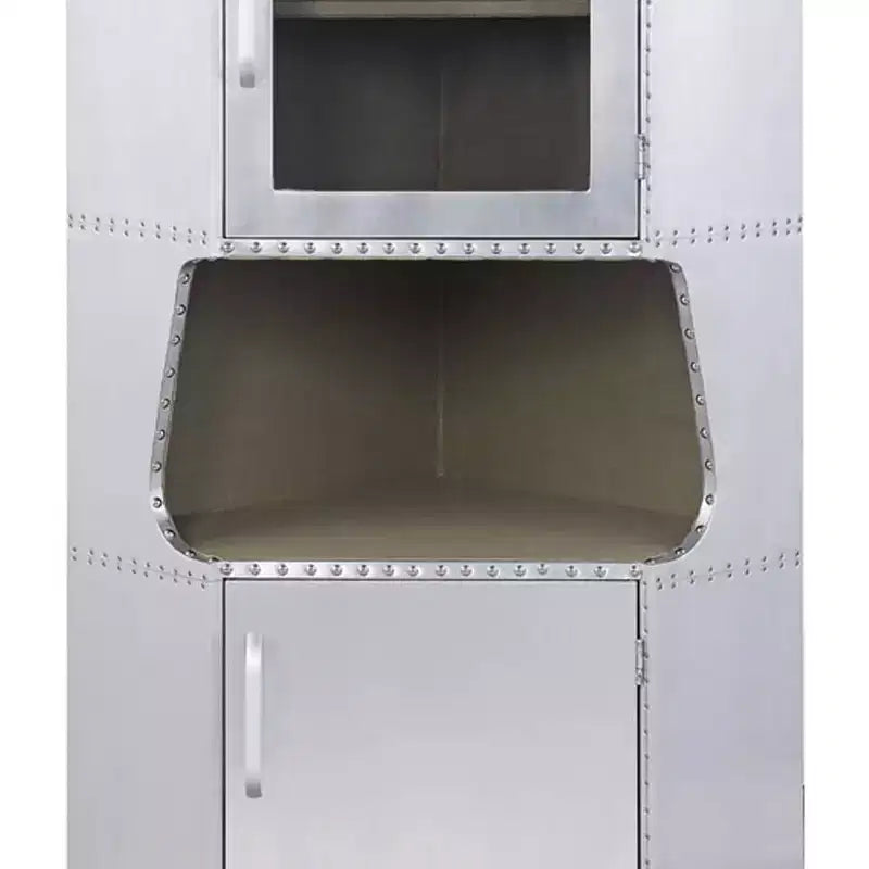 Armadietto Decorativo in Alluminio, 145 cm H, 2 Ante e 1 Cassetto, Nessun Montaggio Richiesto
