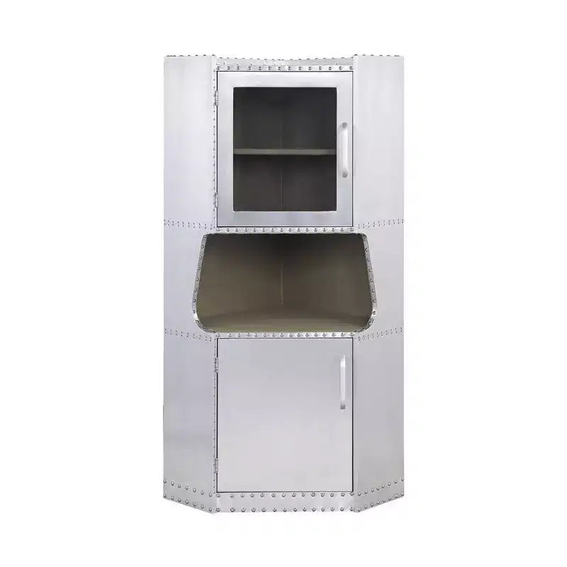 Armadietto Decorativo in Alluminio, 145 cm H, 2 Ante e 1 Cassetto, Nessun Montaggio Richiesto