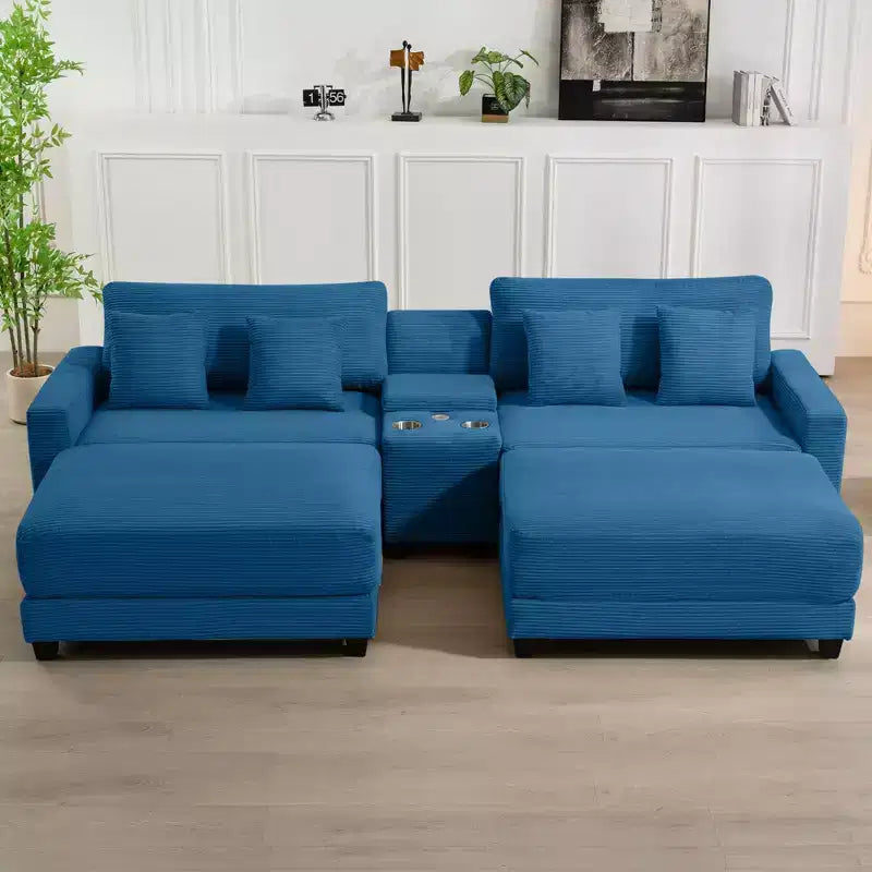 Divano angolare in velluto a coste Hyleory da 112 pollici con due pouf e tavolino contenitore da soggiorno