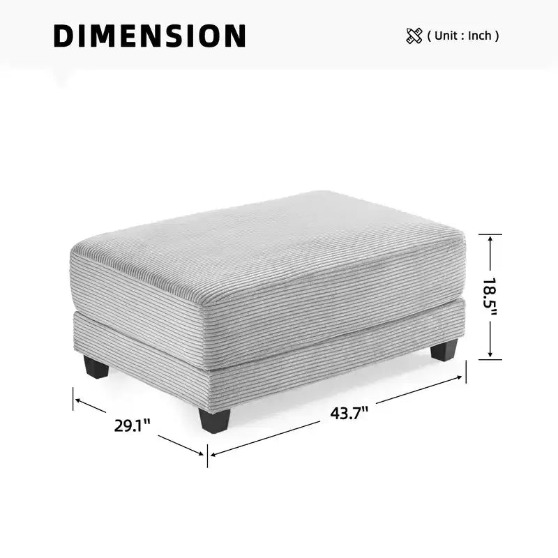 Divano sezionale a 3 posti in velluto a coste da 112" con pouf per soggiorno, 3 posti