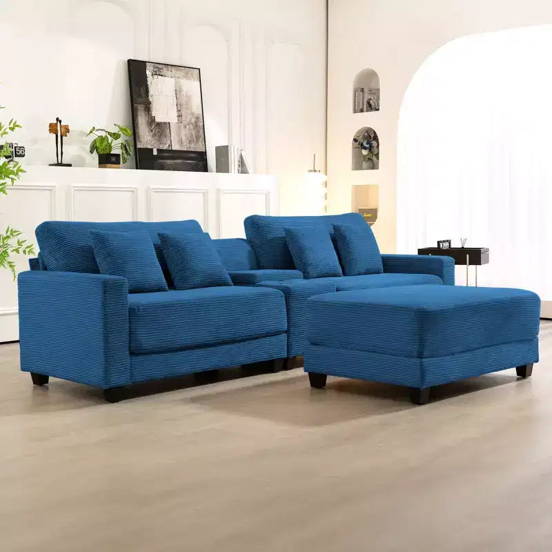 Divano sezionale a 3 posti in velluto a coste da 112" con pouf per soggiorno, 3 posti