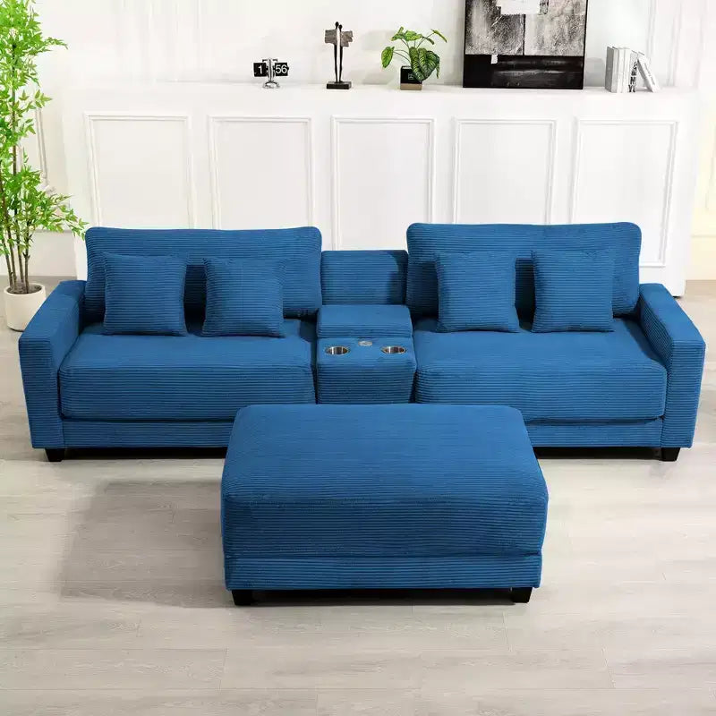 Divano sezionale a 3 posti in velluto a coste da 112" con pouf per soggiorno, 3 posti