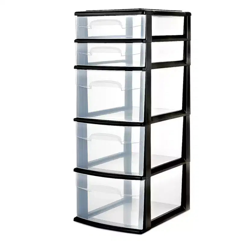 Homz Plastic 5 Clear Drawer Medium Home Storage Container Tower