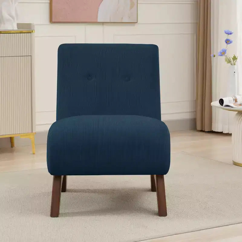 Sedia imbottita in velluto a coste con gambe in legno, sedia da lettura moderna per soggiorno