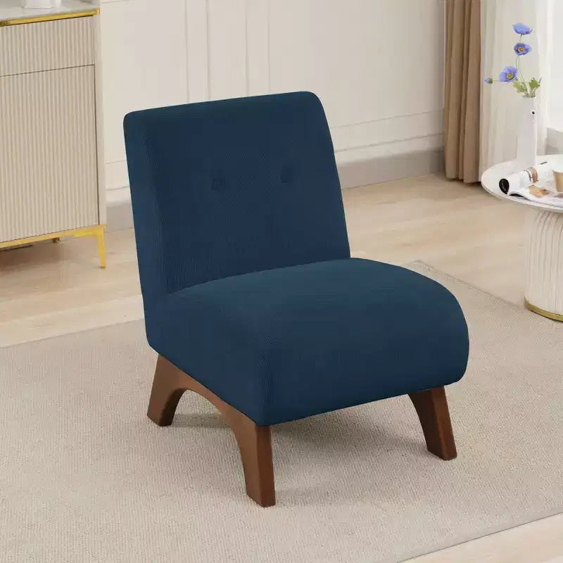 Sedia imbottita in velluto a coste con gambe in legno, sedia da lettura moderna per soggiorno