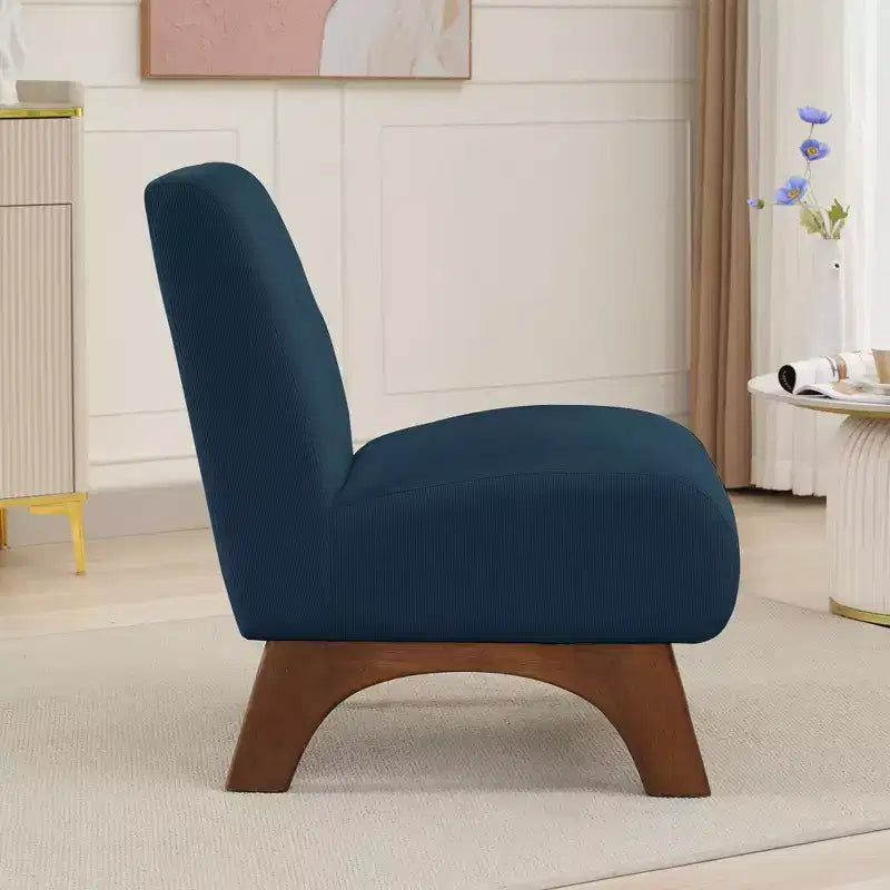 Sedia imbottita in velluto a coste con gambe in legno, sedia da lettura moderna per soggiorno