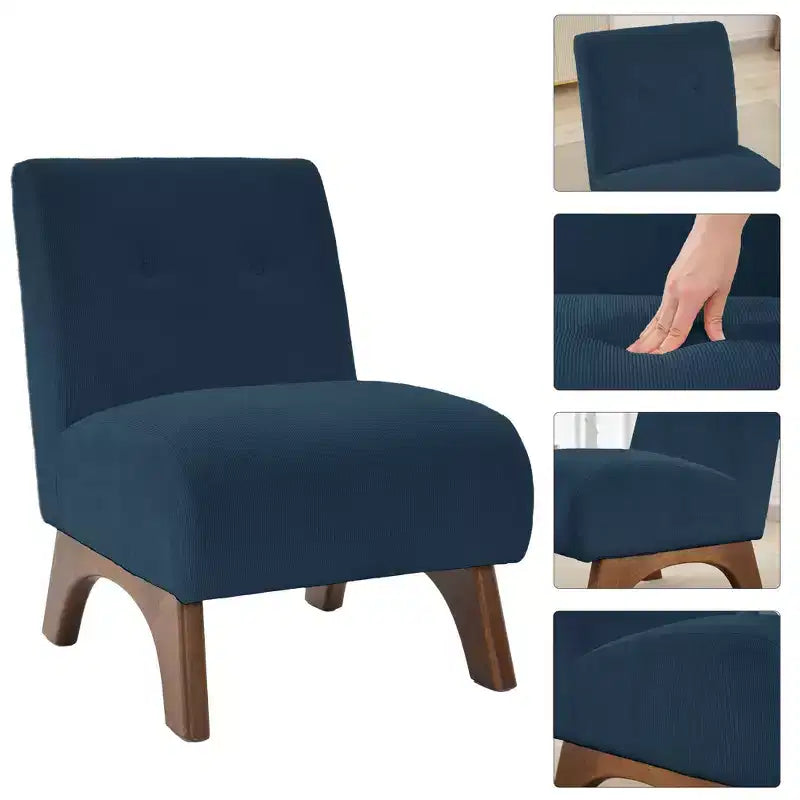Sedia imbottita in velluto a coste con gambe in legno, sedia da lettura moderna per soggiorno
