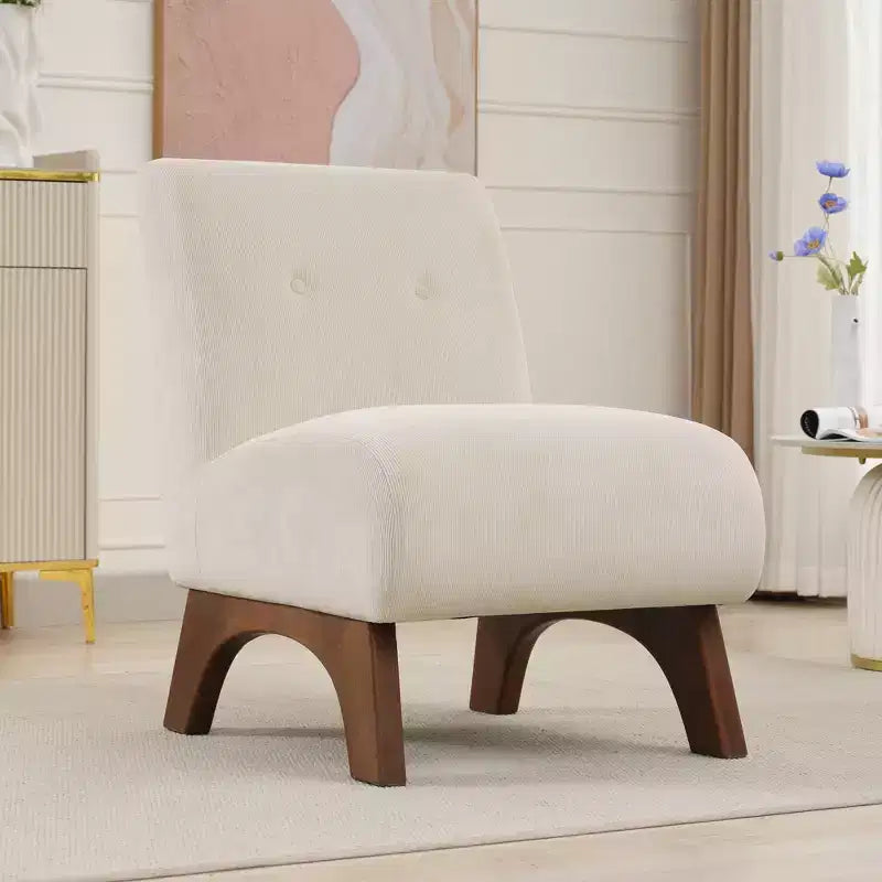 Sedia imbottita in velluto a coste con gambe in legno, sedia da lettura moderna per soggiorno