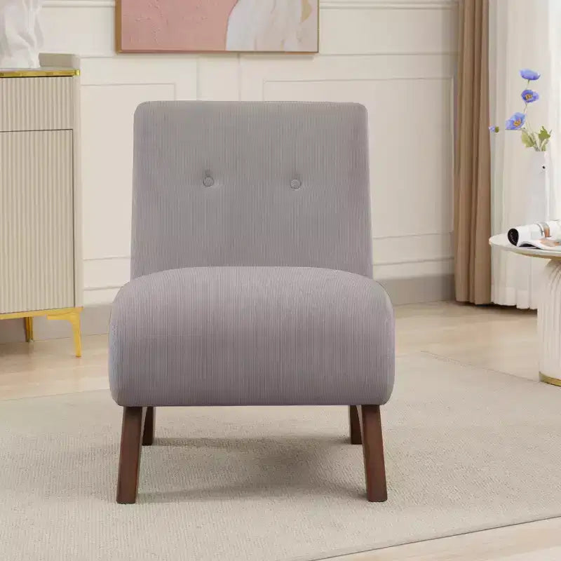 Sedia imbottita in velluto a coste con gambe in legno, sedia da lettura moderna per soggiorno