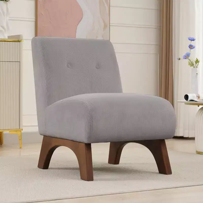 Sedia imbottita in velluto a coste con gambe in legno, sedia da lettura moderna per soggiorno