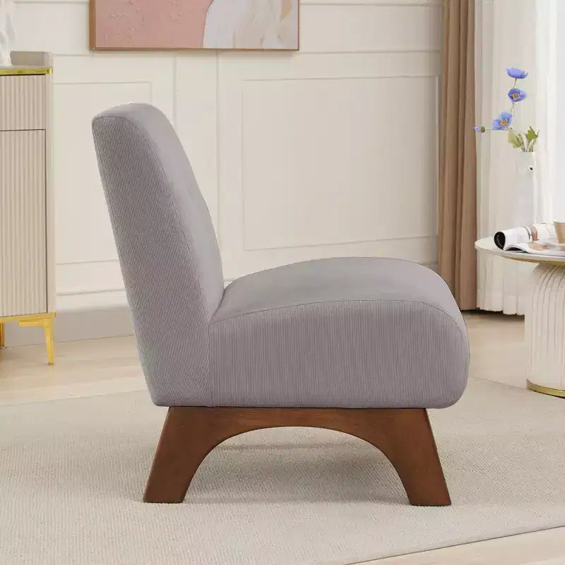 Sedia imbottita in velluto a coste con gambe in legno, sedia da lettura moderna per soggiorno